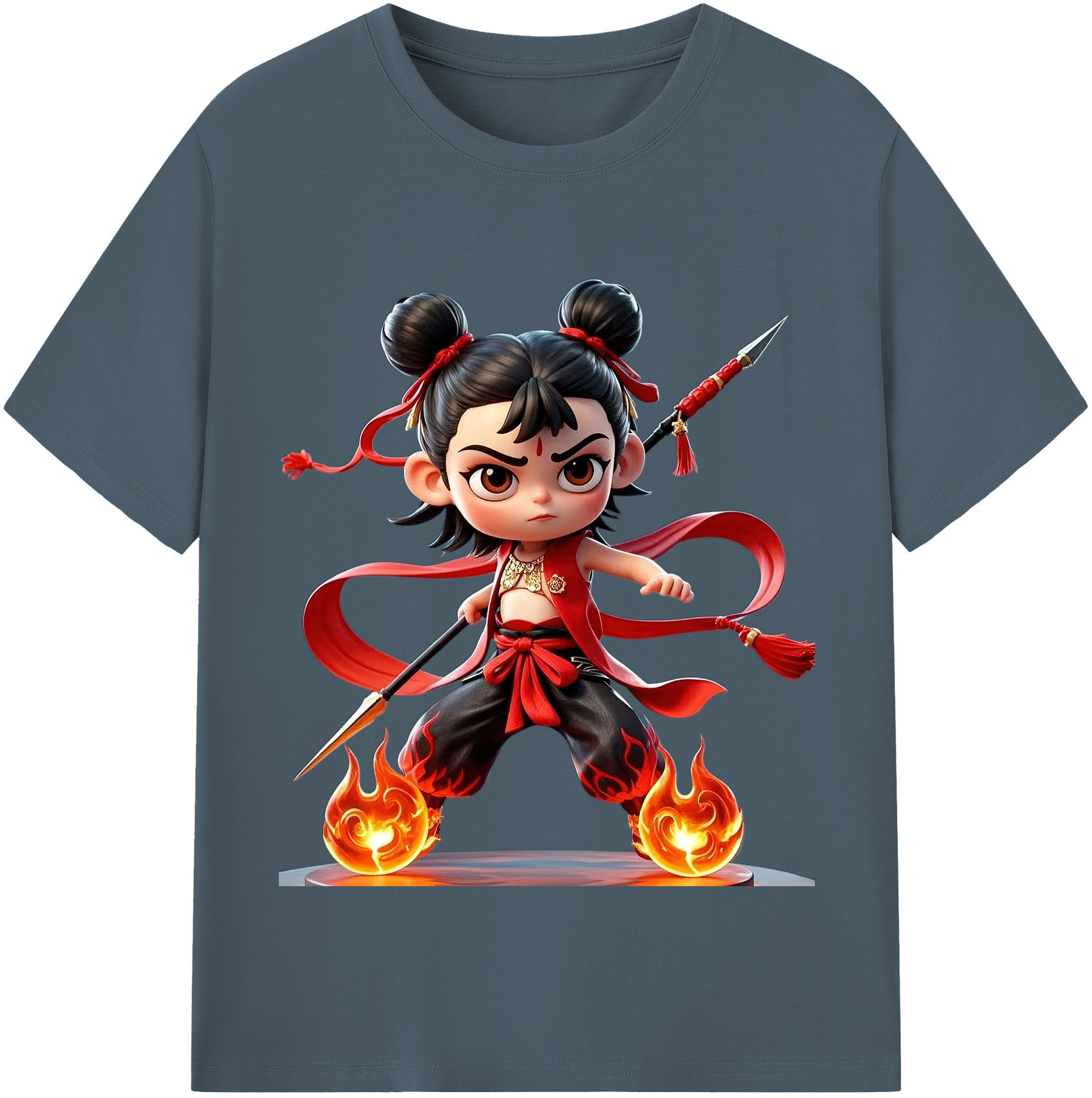 （画像用） Ne Zha 2 ナタ 魔童の大暴れ 綿100％半袖Tシャツ（フロントプリント）